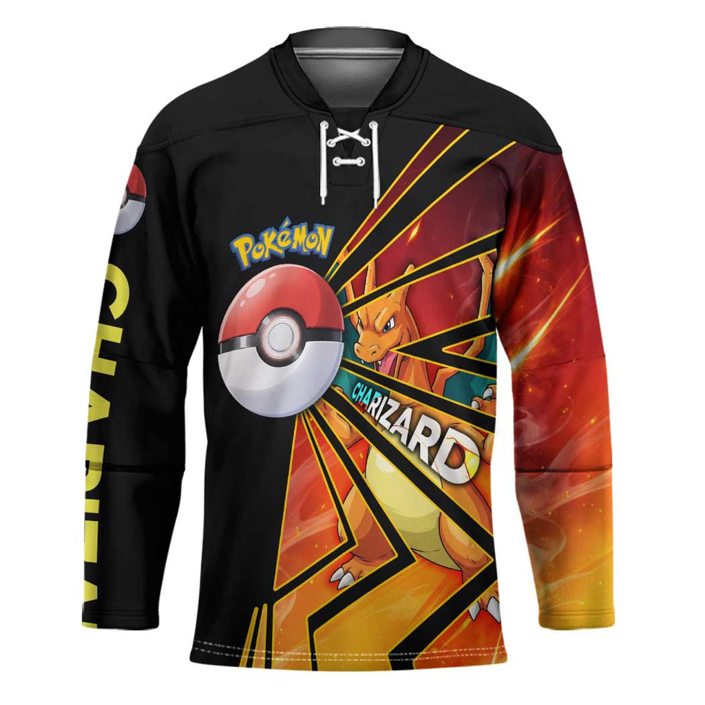 Charizard Poké Hockey Jersey Retro Comic Style Explosion