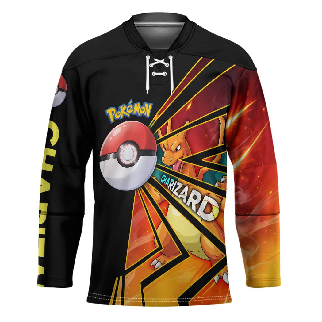 Charizard Poké Hockey Jersey Retro Comic Style Explosion