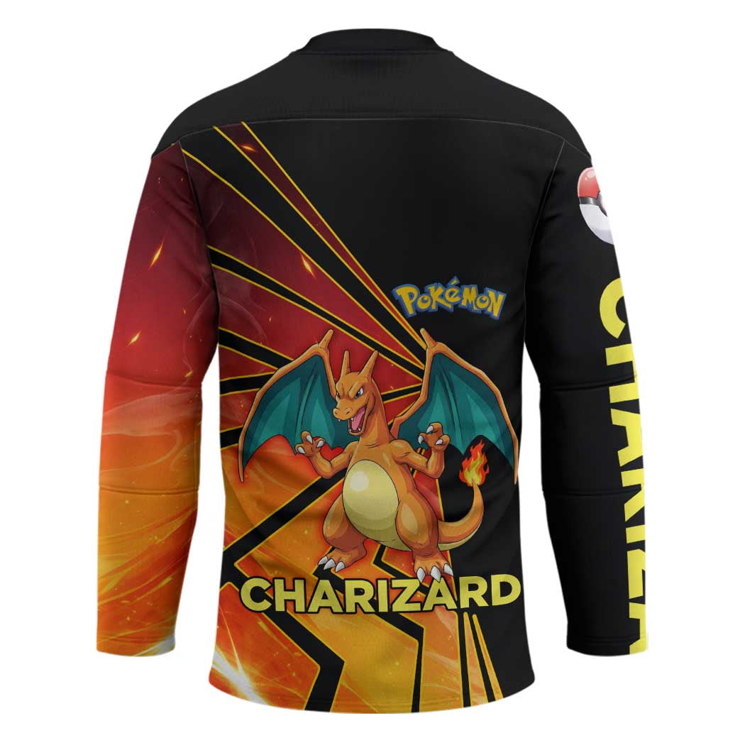 Charizard Poké Hockey Jersey Retro Comic Style Explosion