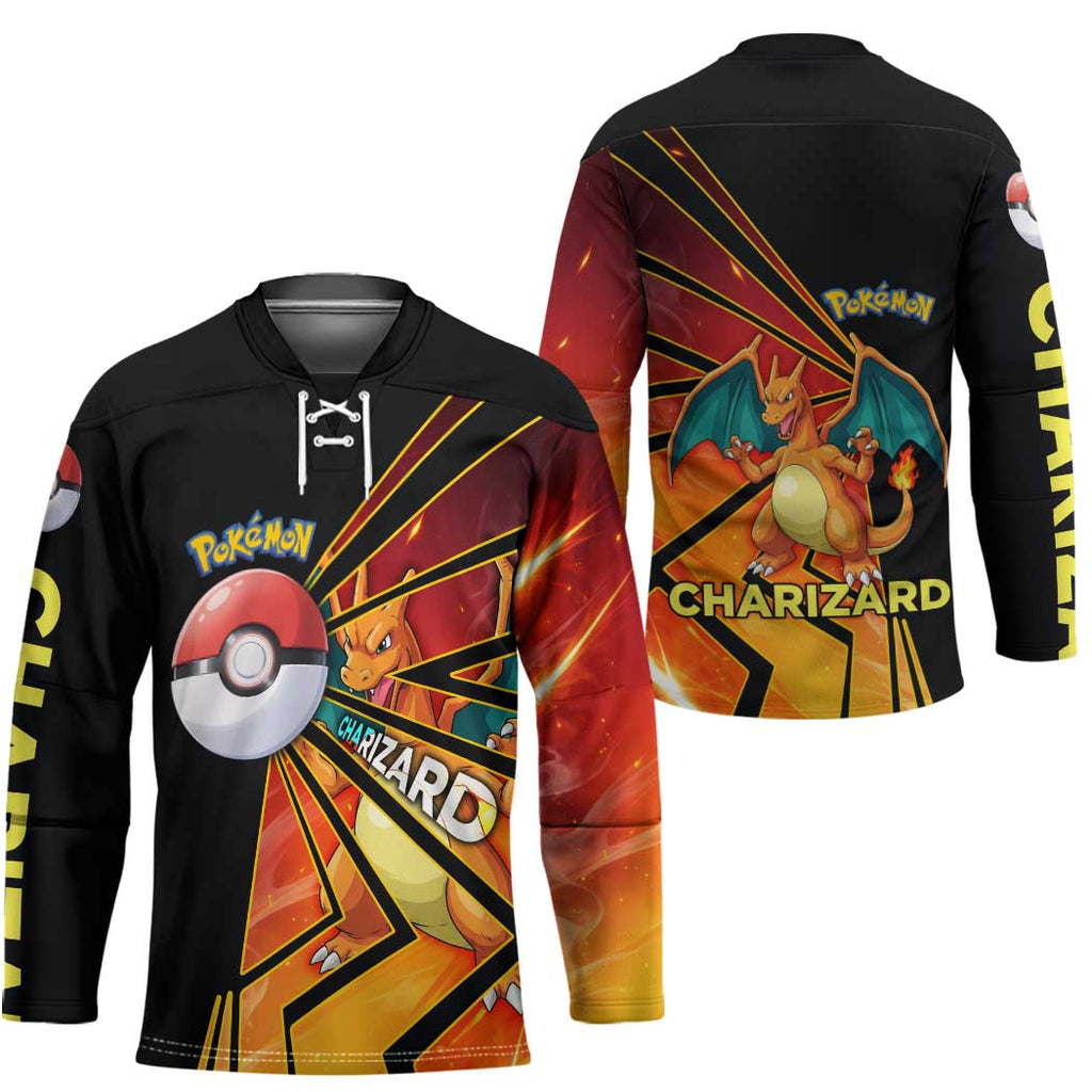 Charizard Poké Hockey Jersey Retro Comic Style Explosion