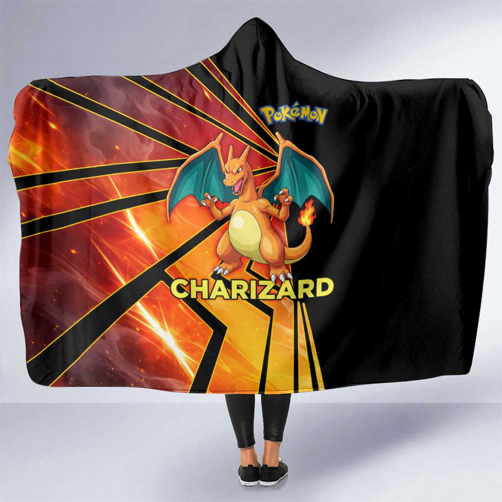 Charizard Poké Hooded Blanket Retro Comic Style Explosion