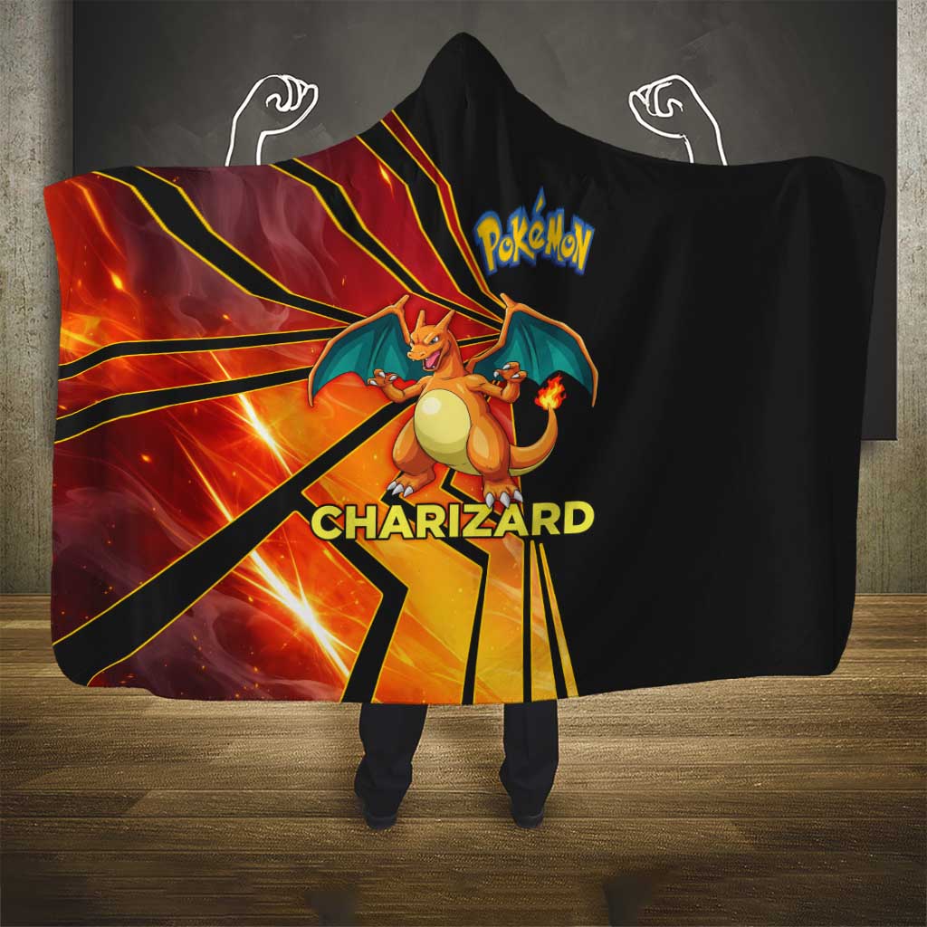 Charizard Poké Hooded Blanket Retro Comic Style Explosion
