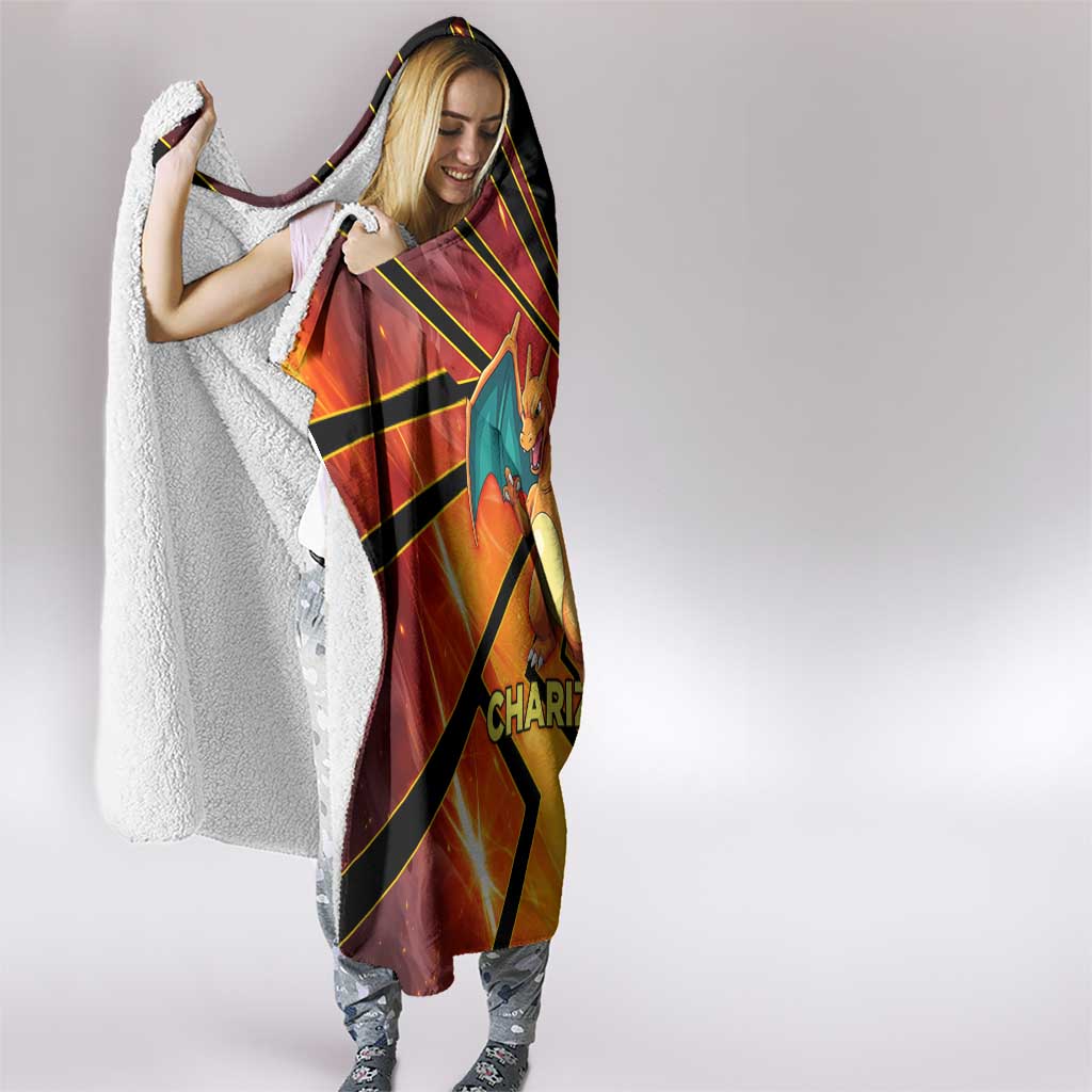 Charizard Poké Hooded Blanket Retro Comic Style Explosion