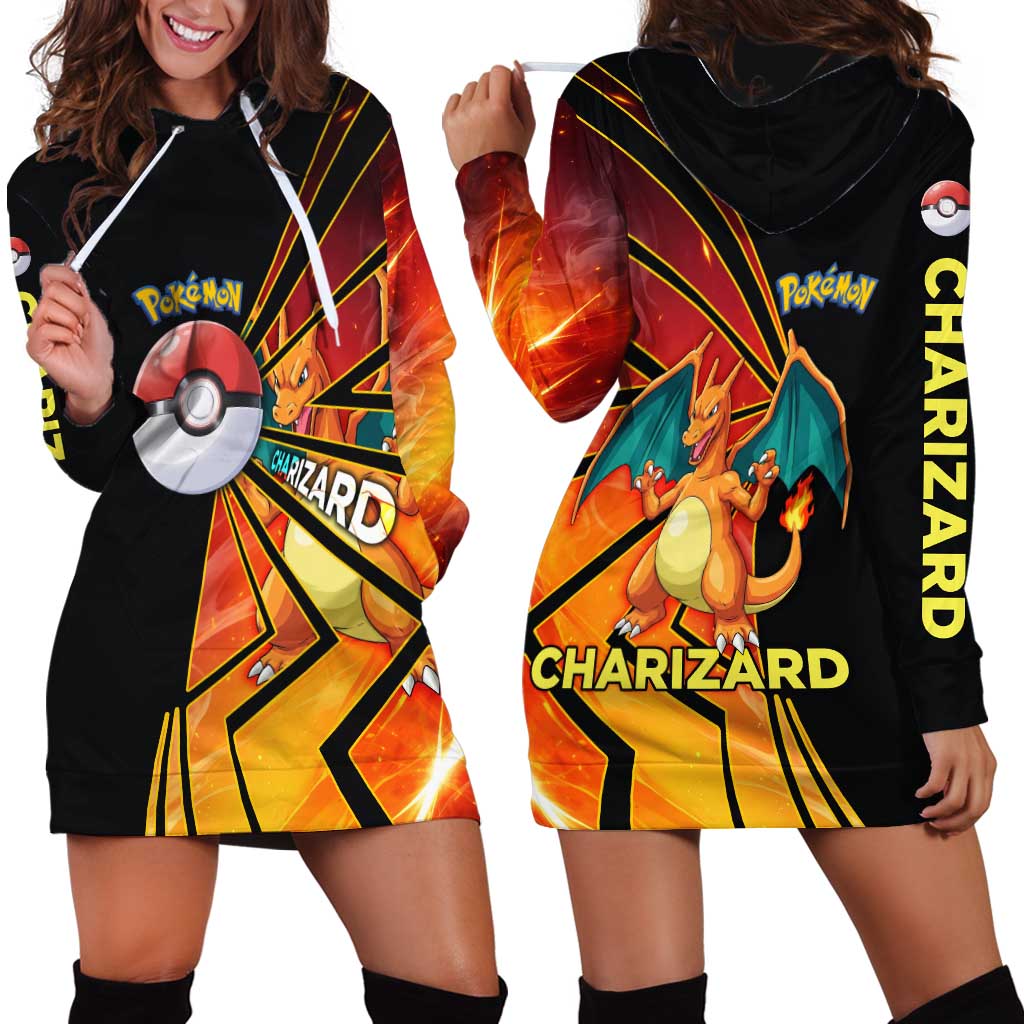 Charizard Poké Hoodie Dress Retro Comic Style Explosion