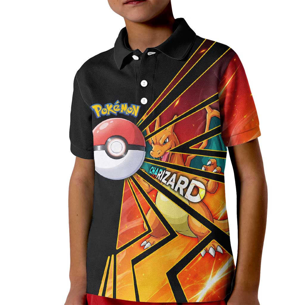 Charizard Poké Kid Polo Shirt Retro Comic Style Explosion