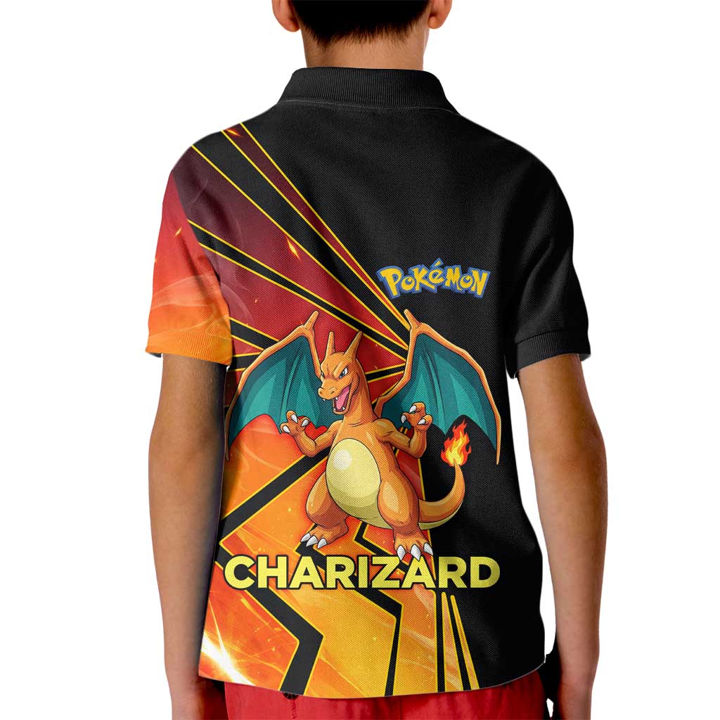 Charizard Poké Kid Polo Shirt Retro Comic Style Explosion