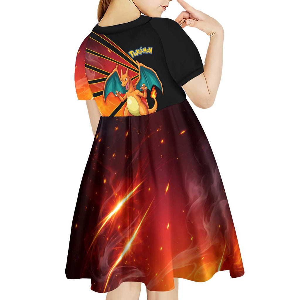 Charizard Poké Kid Short Sleeve Dress Retro Comic Style Explosion