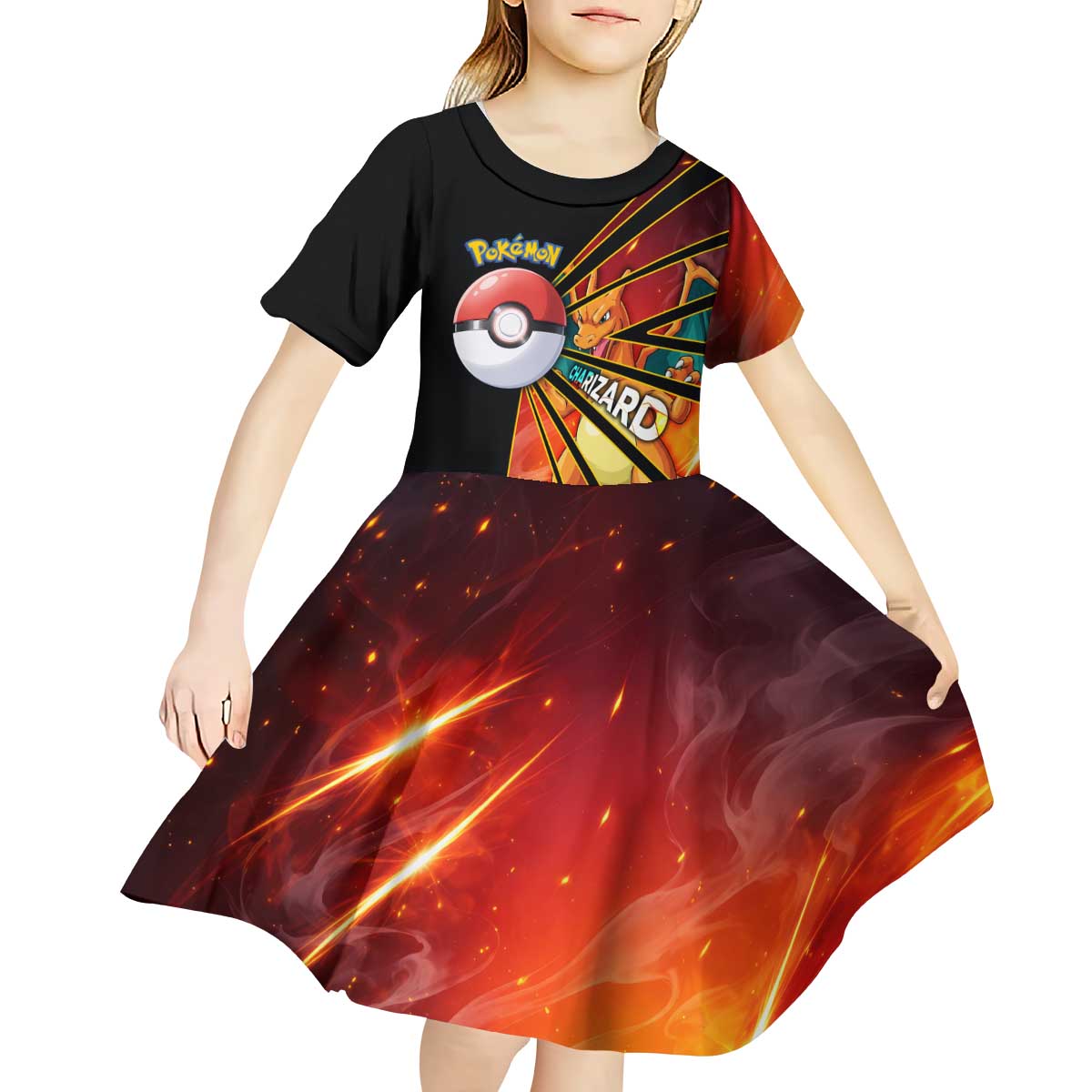 Charizard Poké Kid Short Sleeve Dress Retro Comic Style Explosion