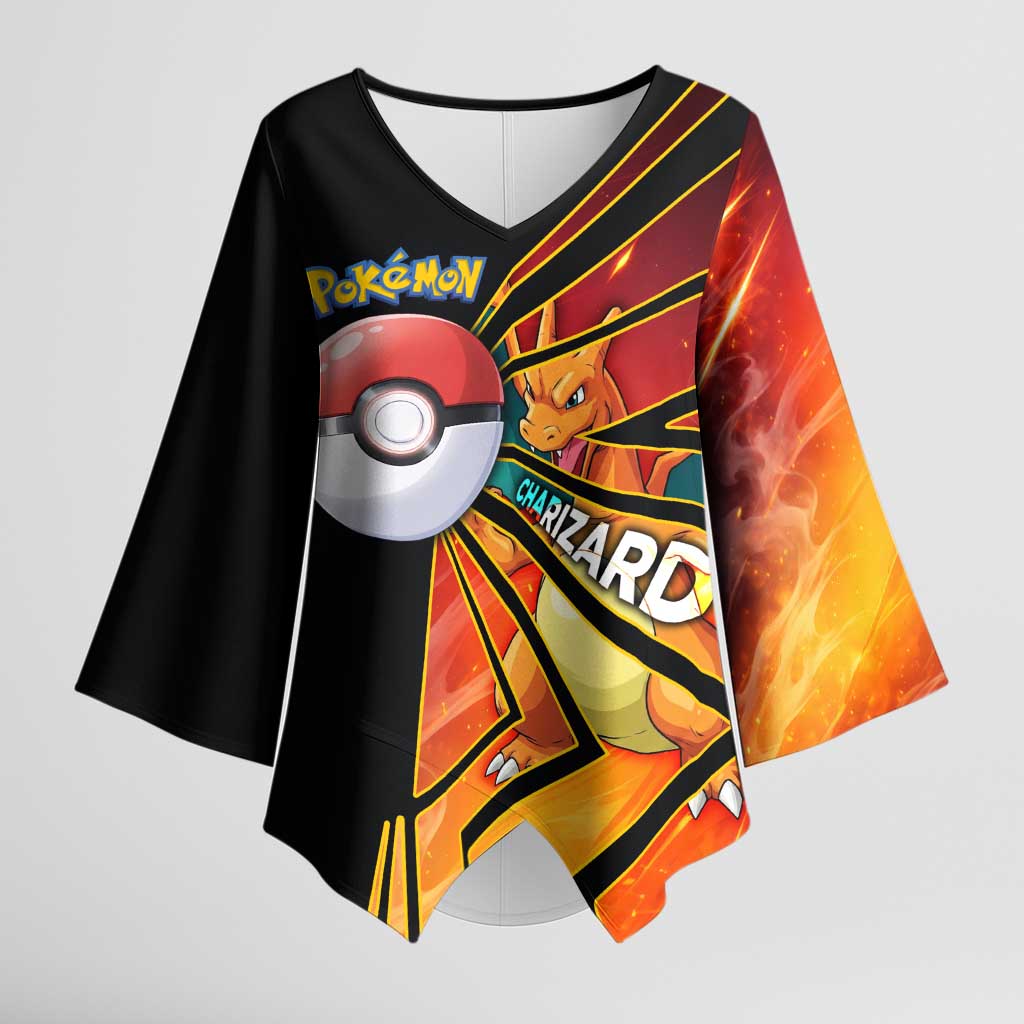 Charizard Poké Kimono Sleeve Blouse Retro Comic Style Explosion