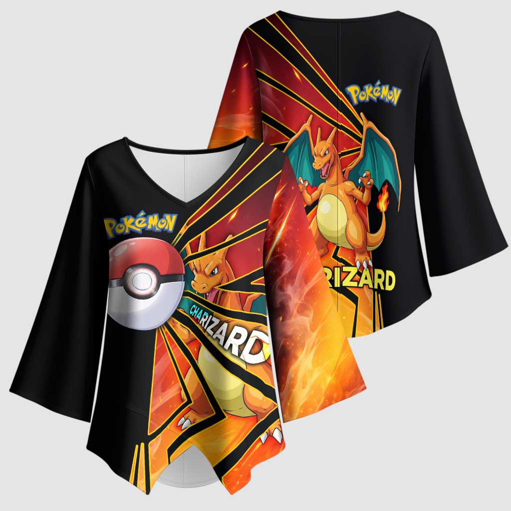 Charizard Poké Kimono Sleeve Blouse Retro Comic Style Explosion