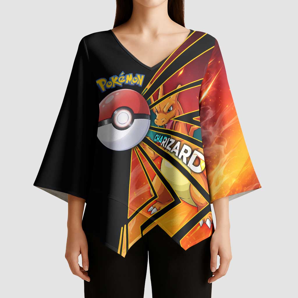 Charizard Poké Kimono Sleeve Blouse Retro Comic Style Explosion