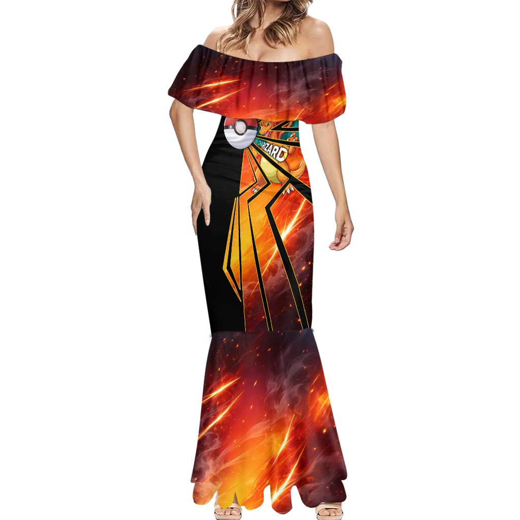 Charizard Poké Mermaid Dress Retro Comic Style Explosion