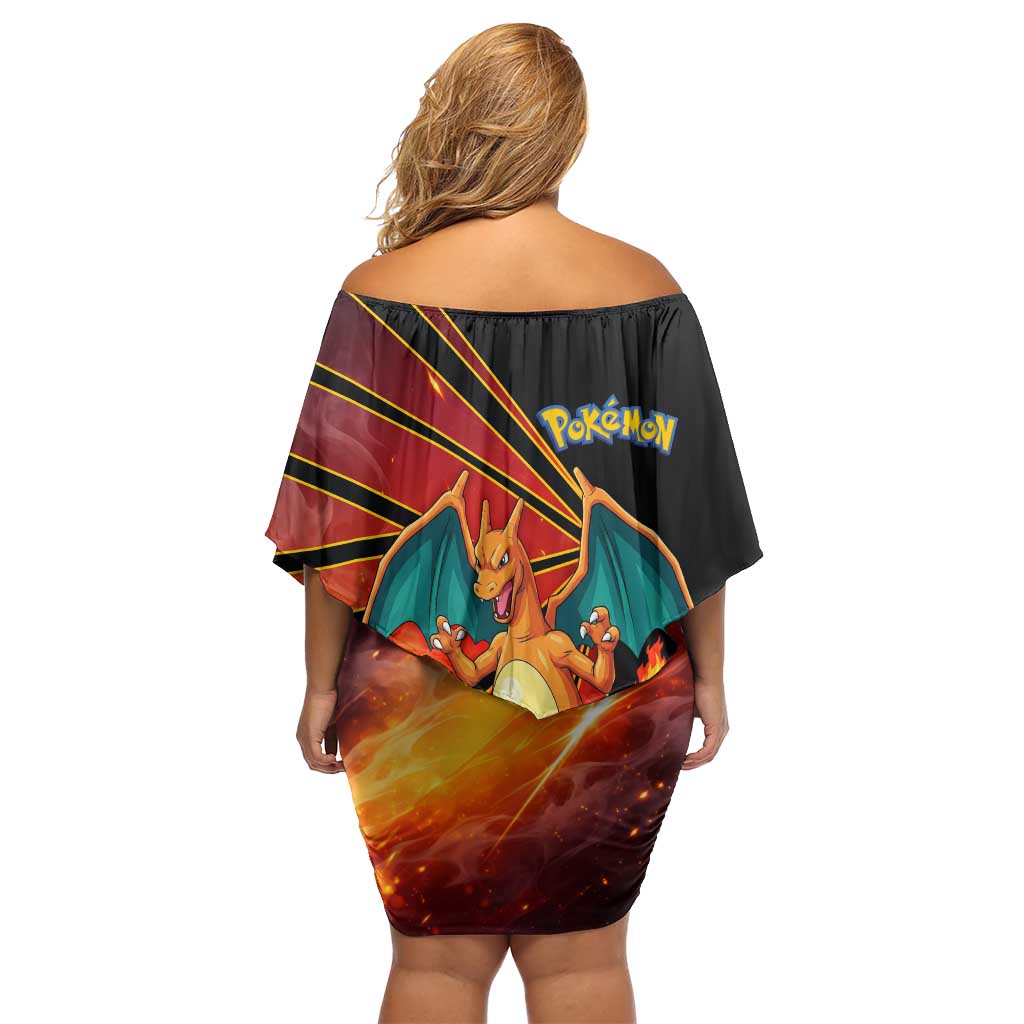 Charizard Poké Off Shoulder Short Dress Retro Comic Style Explosion