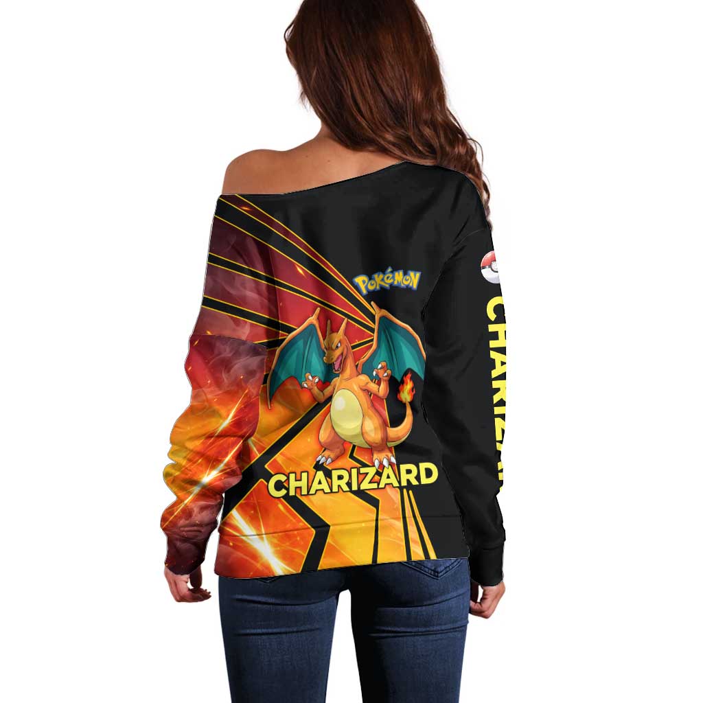 Charizard Poké Off Shoulder Sweater Retro Comic Style Explosion