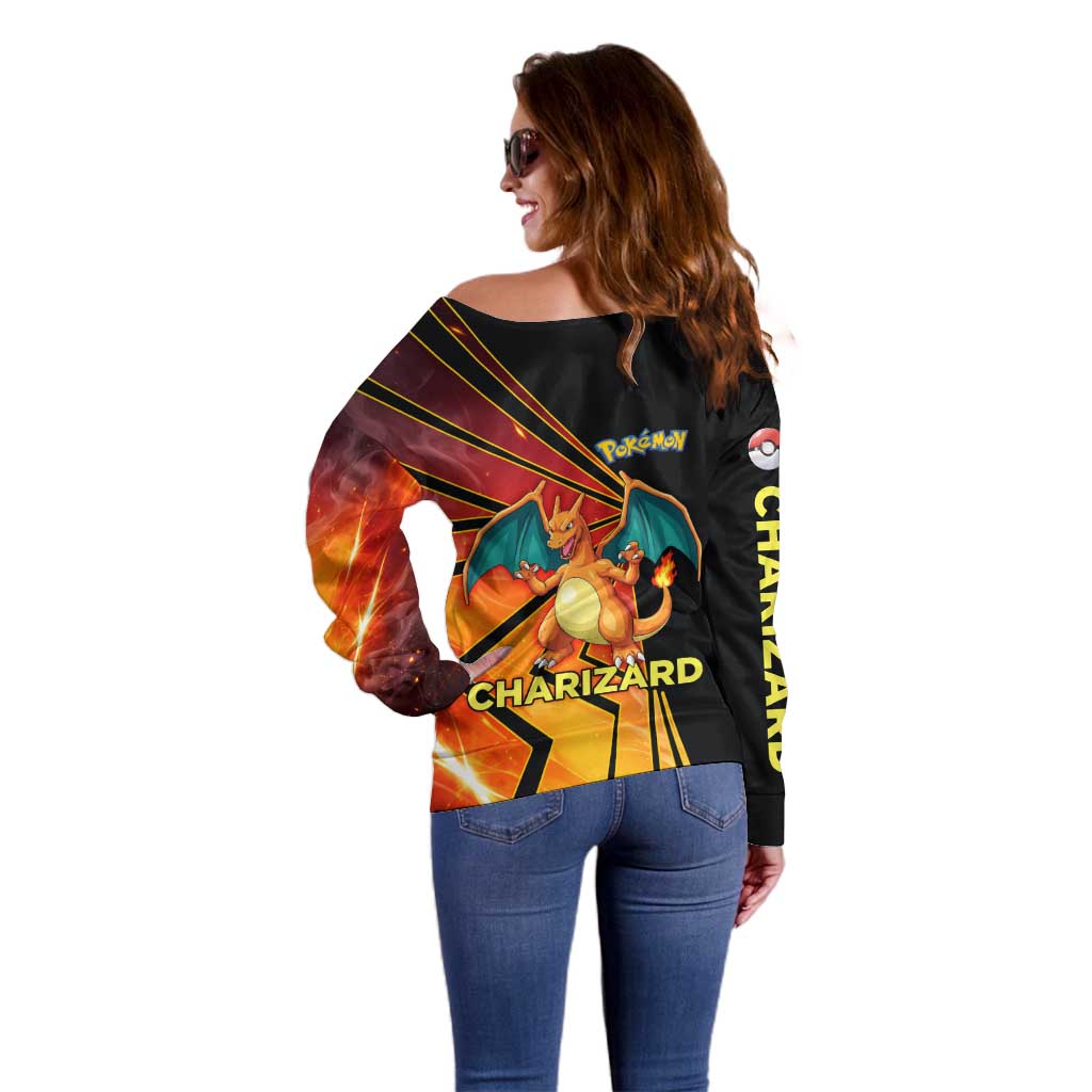 Charizard Poké Off Shoulder Sweater Retro Comic Style Explosion
