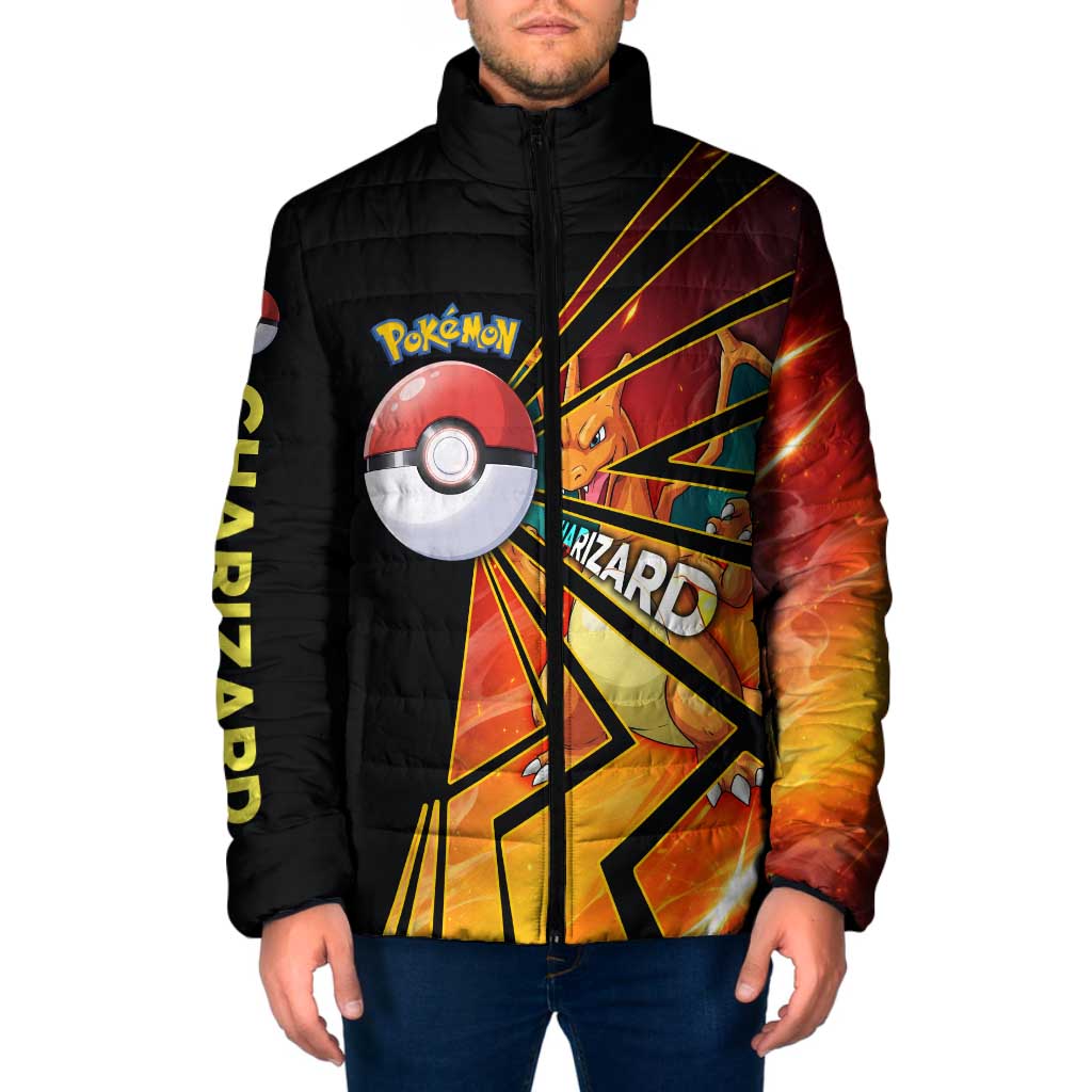 Charizard Poké Padded Jacket Retro Comic Style Explosion