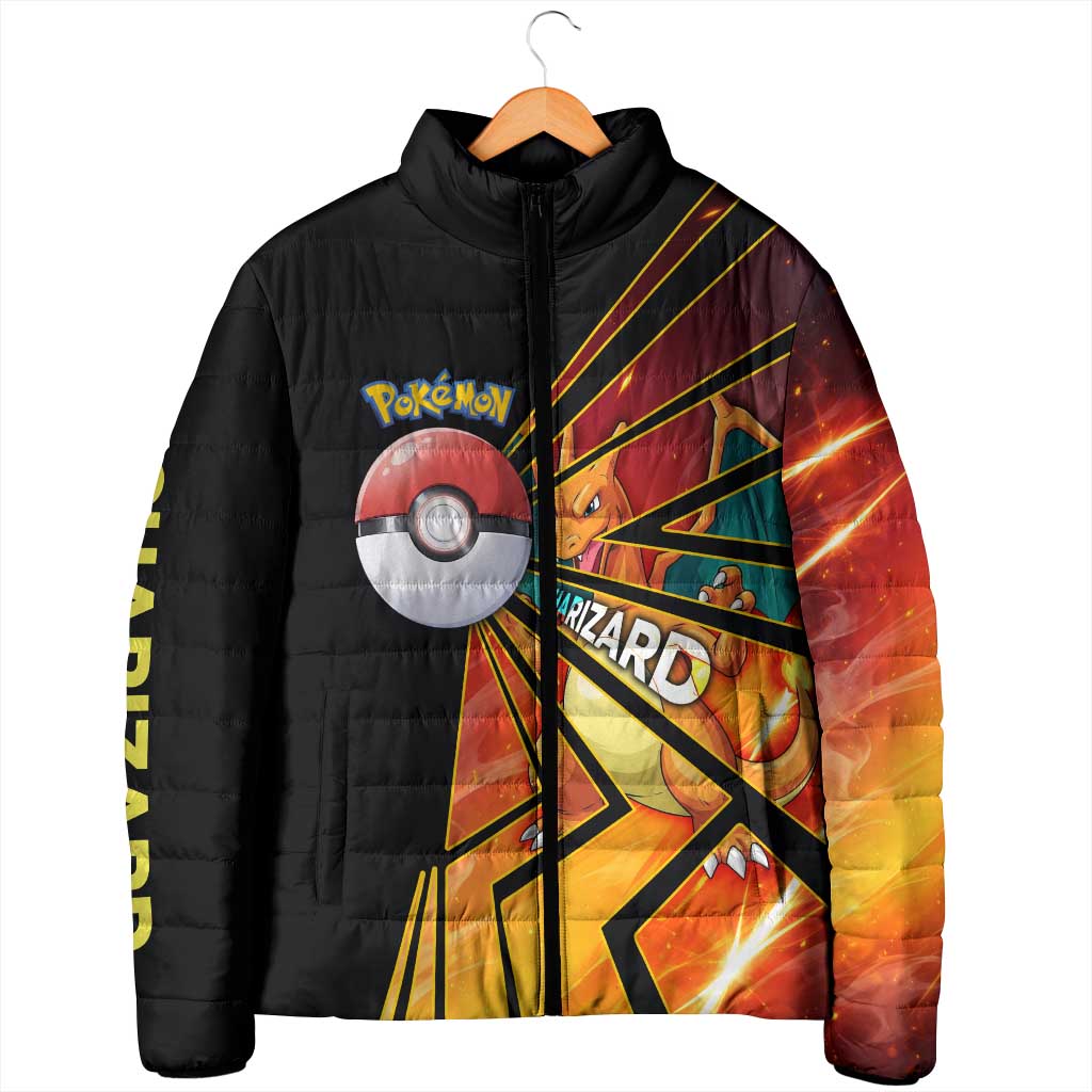 Charizard Poké Padded Jacket Retro Comic Style Explosion