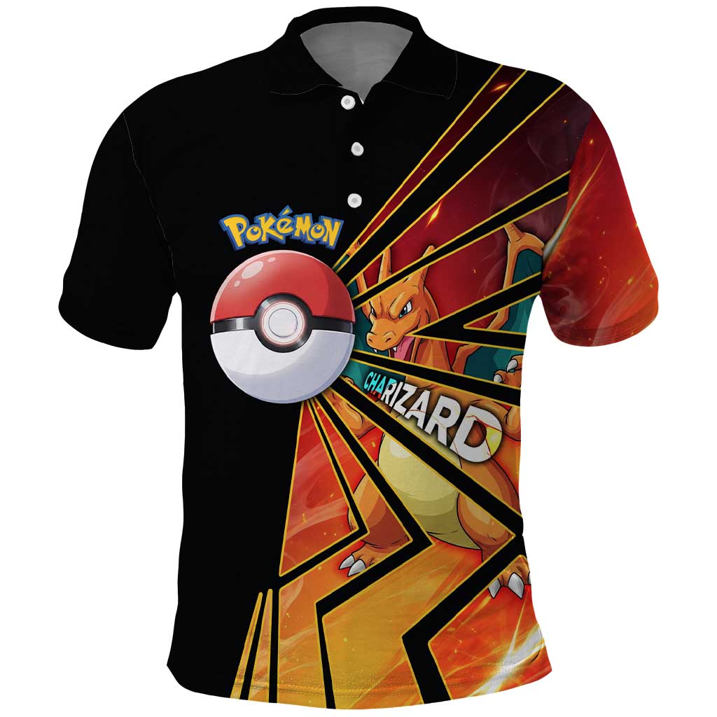 Charizard Poké Polo Shirt Retro Comic Style Explosion