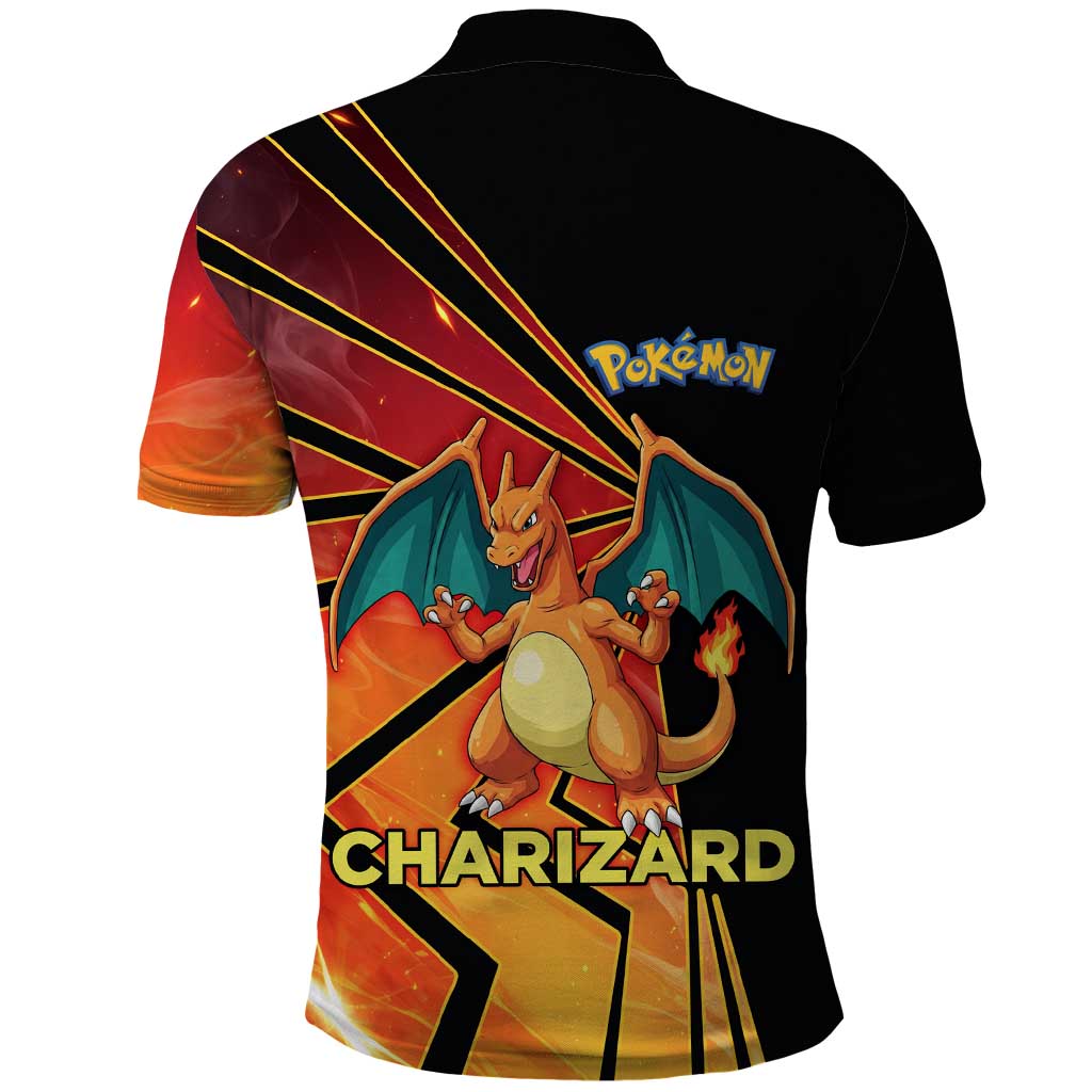 Charizard Poké Polo Shirt Retro Comic Style Explosion