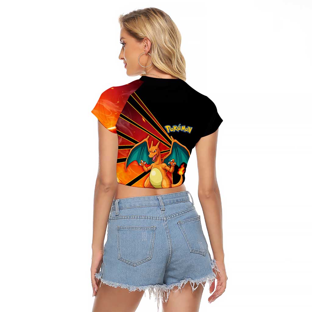 Charizard Poké Raglan Cropped T Shirt Retro Comic Style Explosion