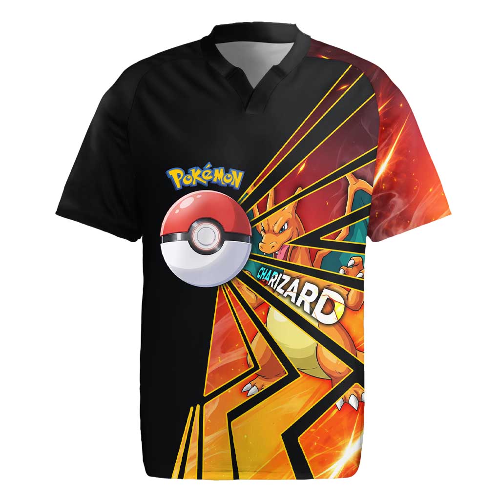 Charizard Poké Rugby Jersey Retro Comic Style Explosion