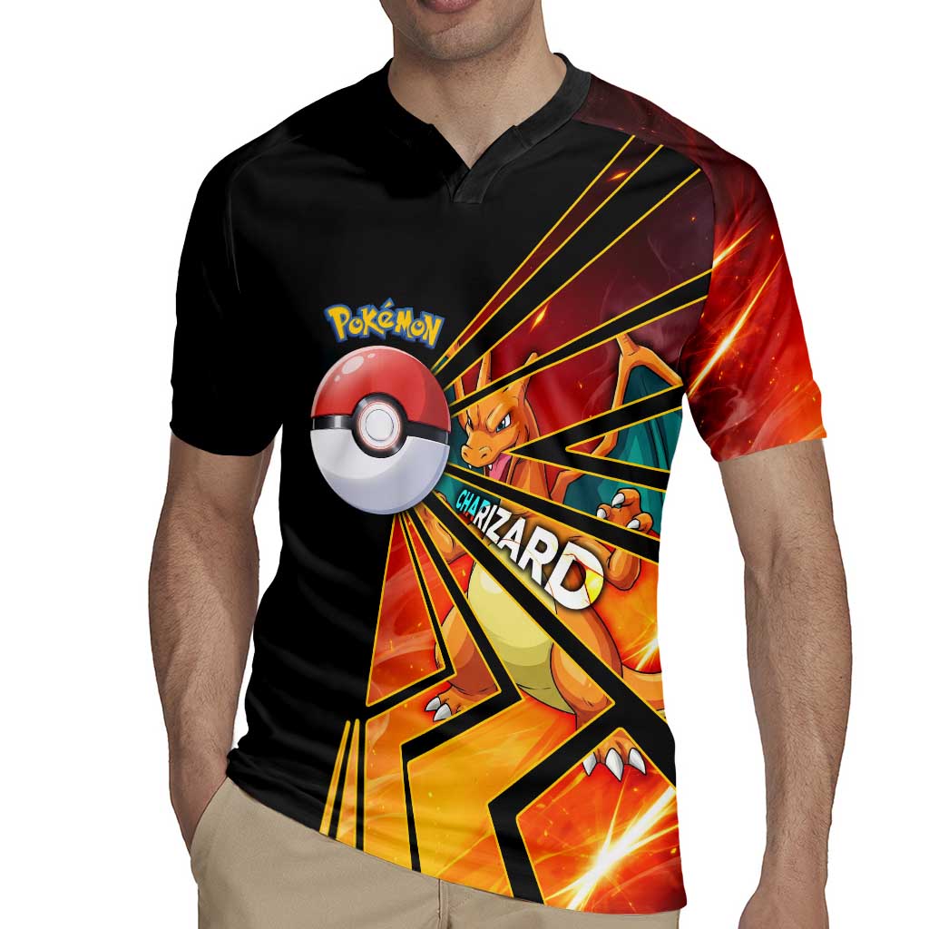 Charizard Poké Rugby Jersey Retro Comic Style Explosion