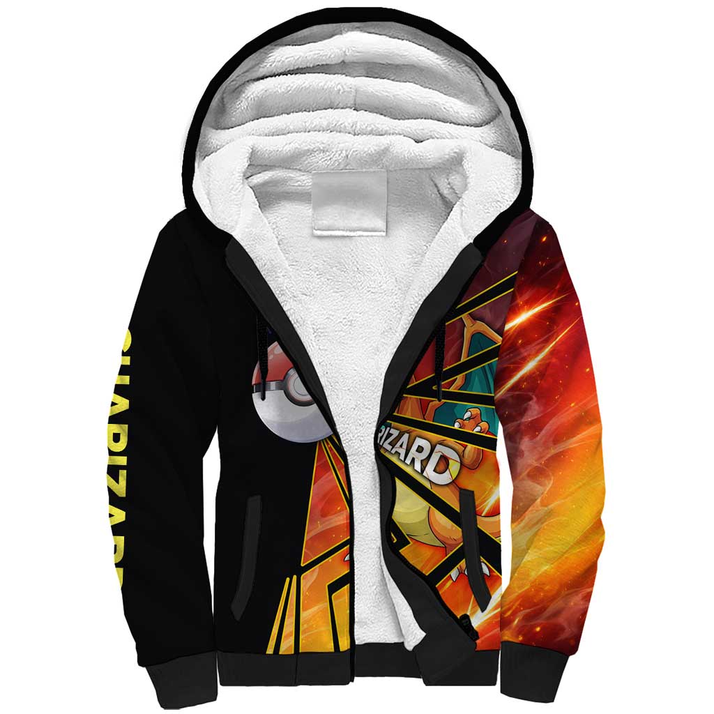 Charizard Poké Sherpa Hoodie Retro Comic Style Explosion