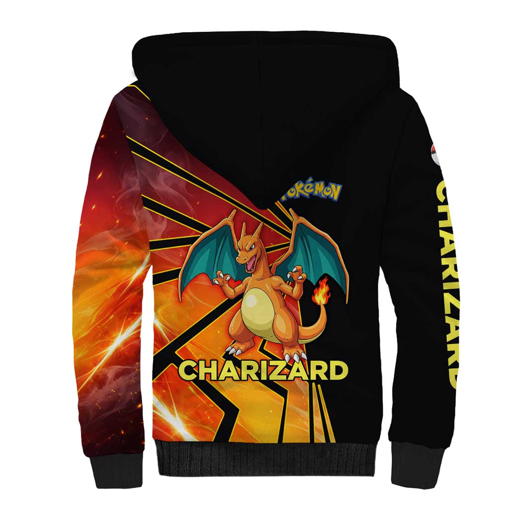 Charizard Poké Sherpa Hoodie Retro Comic Style Explosion