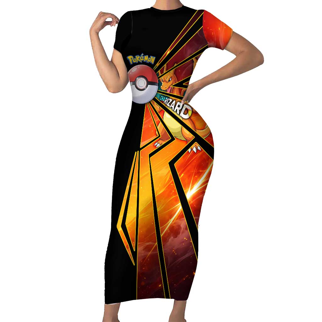 Charizard Poké Short Sleeve Bodycon Dress Retro Comic Style Explosion