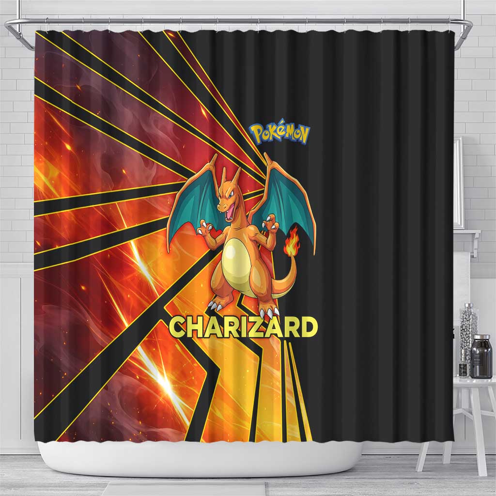 Charizard Poké Shower Curtain Retro Comic Style Explosion