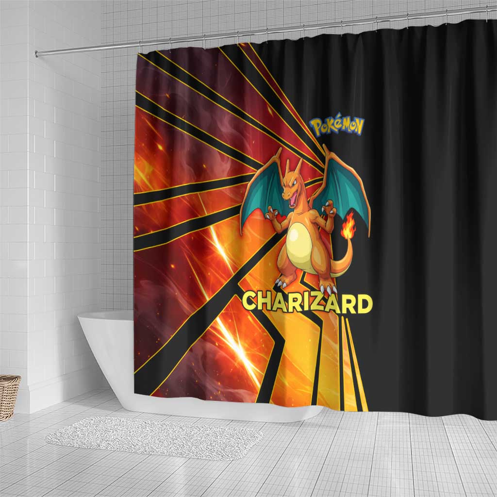 Charizard Poké Shower Curtain Retro Comic Style Explosion
