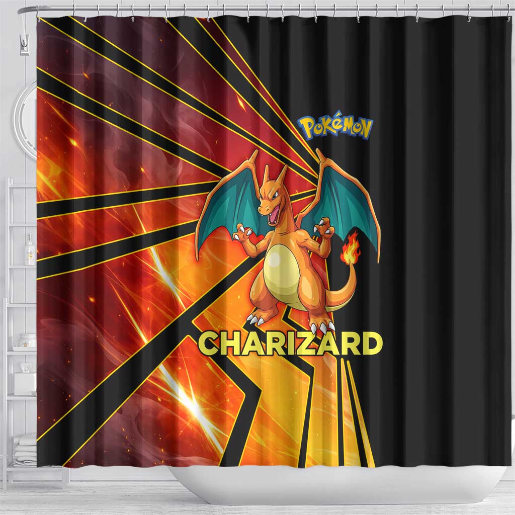 Charizard Poké Shower Curtain Retro Comic Style Explosion