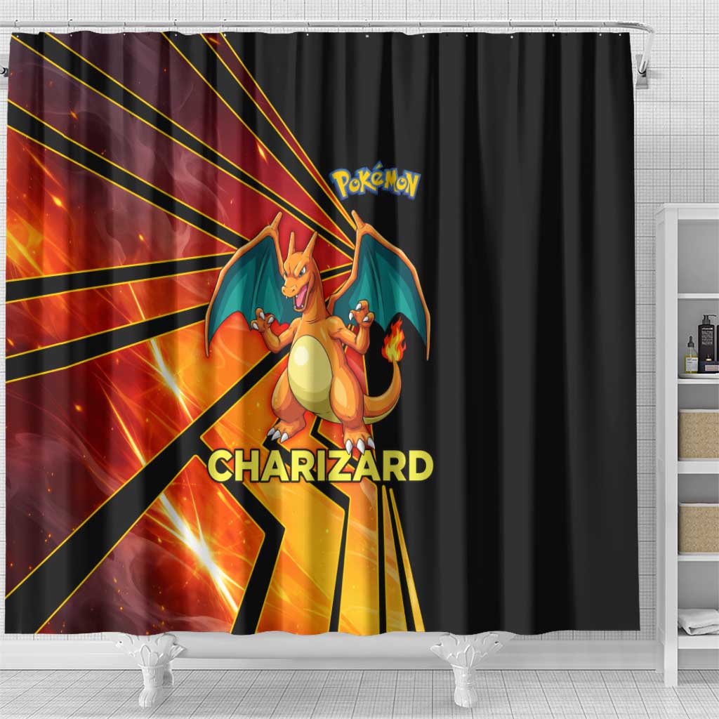 Charizard Poké Shower Curtain Retro Comic Style Explosion