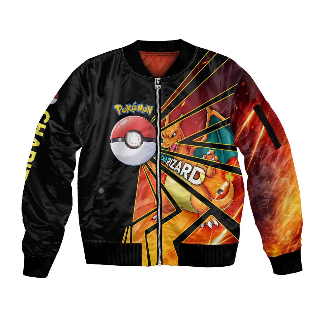 Charizard Poké Sleeve Zip Bomber Jacket Retro Comic Style Explosion