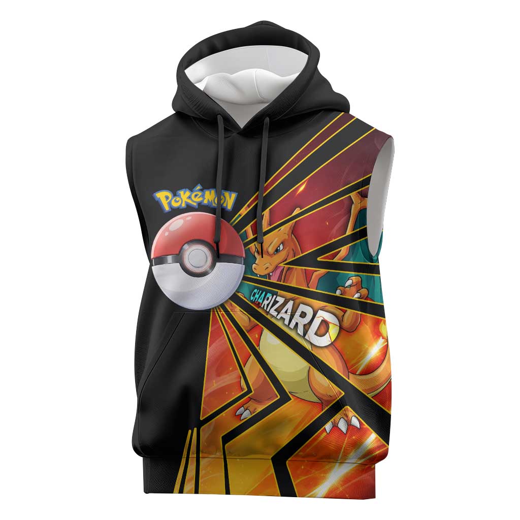 Charizard Poké Sleeveless Hoodie Retro Comic Style Explosion