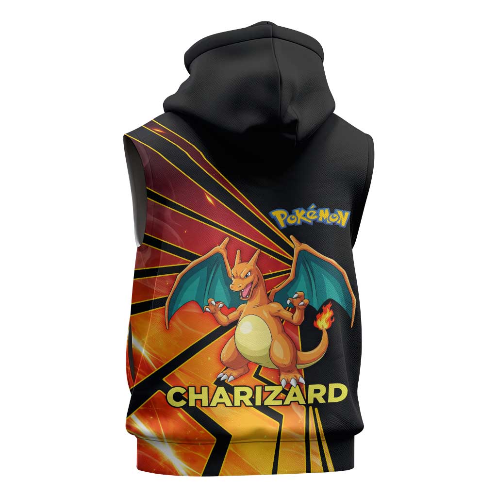 Charizard Poké Sleeveless Hoodie Retro Comic Style Explosion