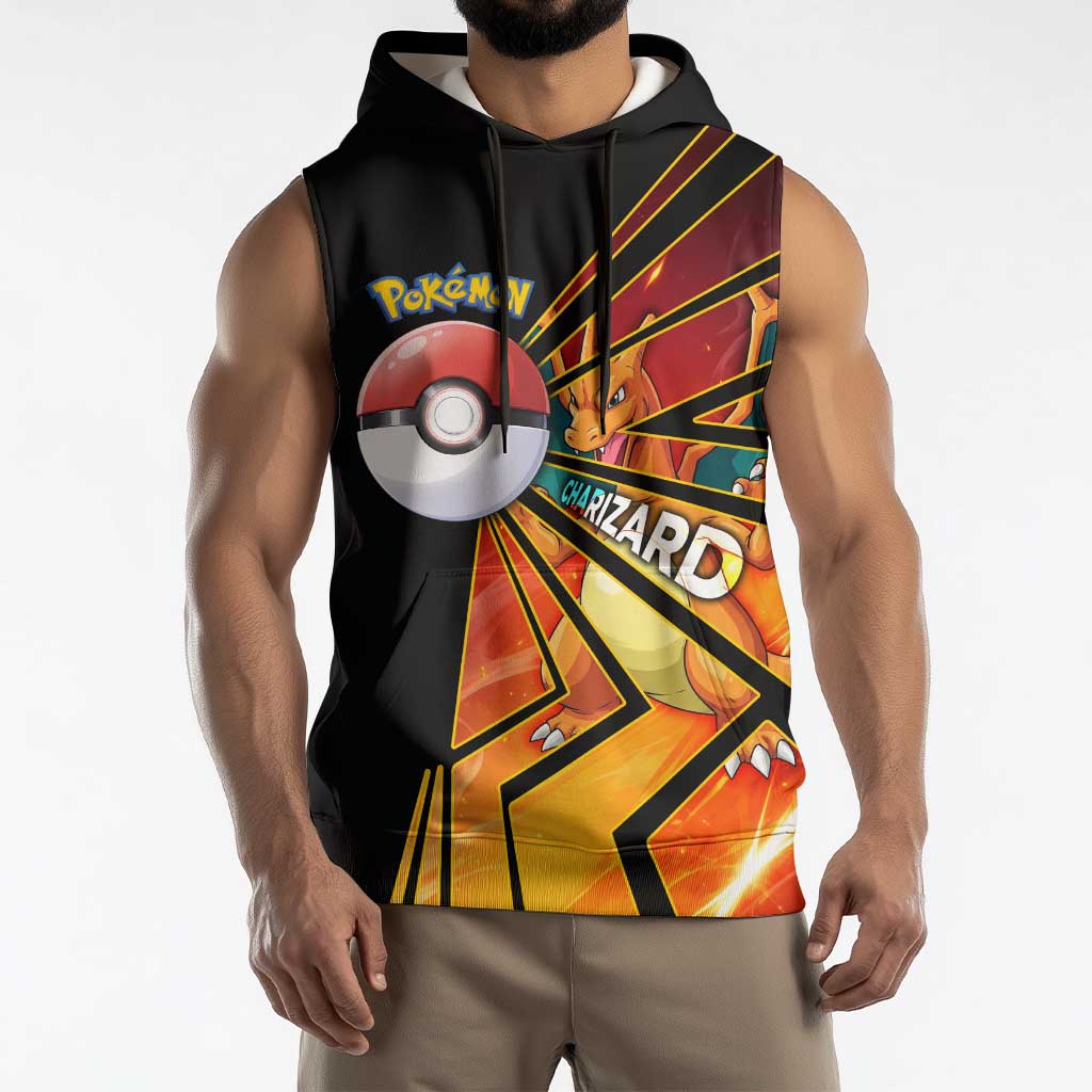 Charizard Poké Sleeveless Hoodie Retro Comic Style Explosion