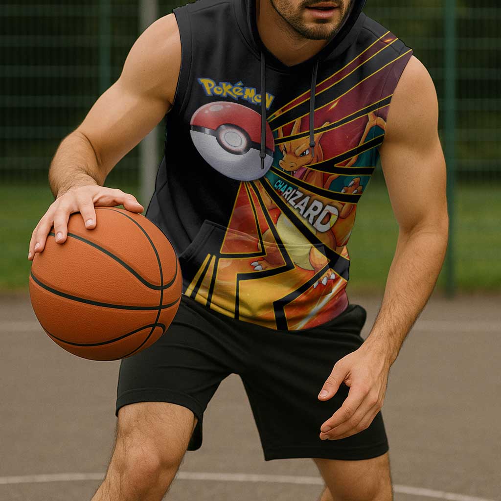Charizard Poké Sleeveless Hoodie Retro Comic Style Explosion