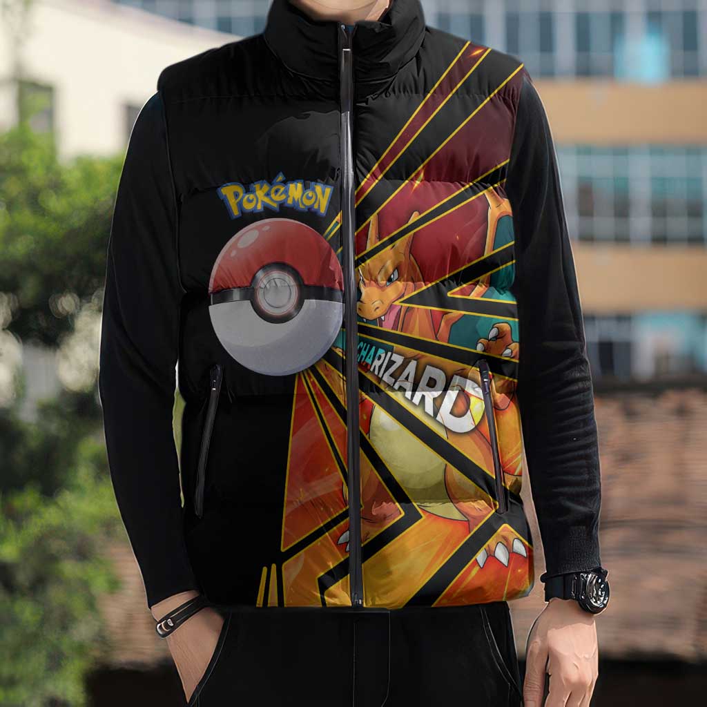Charizard Poké Sleeveless Puffer Jacket Retro Comic Style Explosion