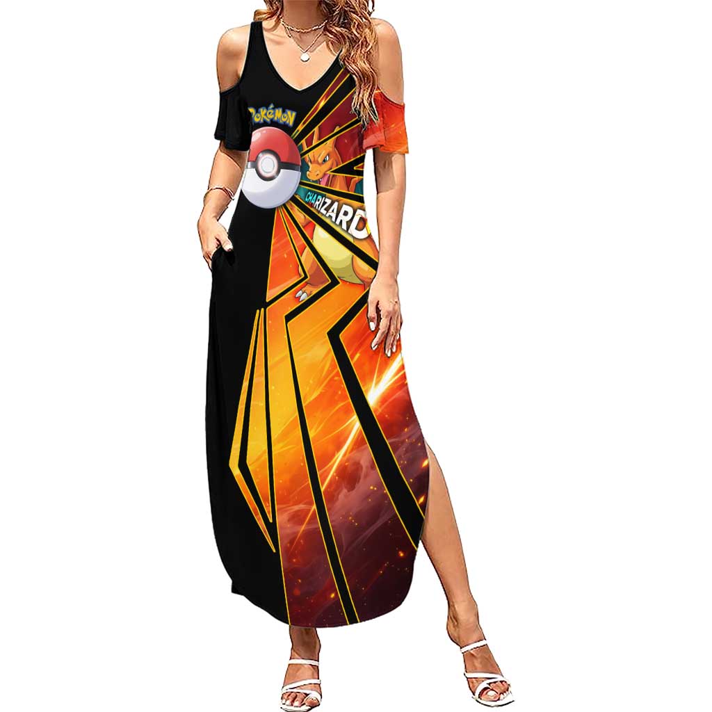Charizard Poké Summer Maxi Dress Retro Comic Style Explosion