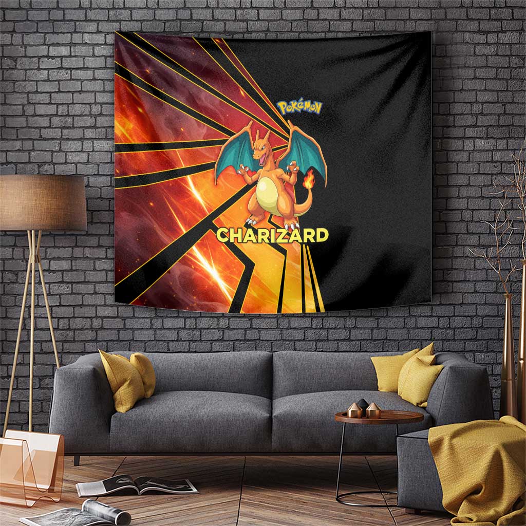 Charizard Poké Tapestry Retro Comic Style Explosion