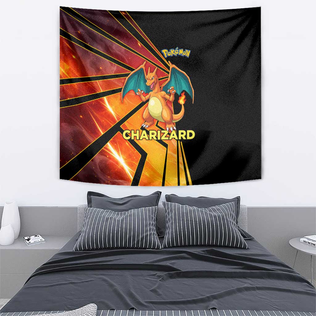 Charizard Poké Tapestry Retro Comic Style Explosion