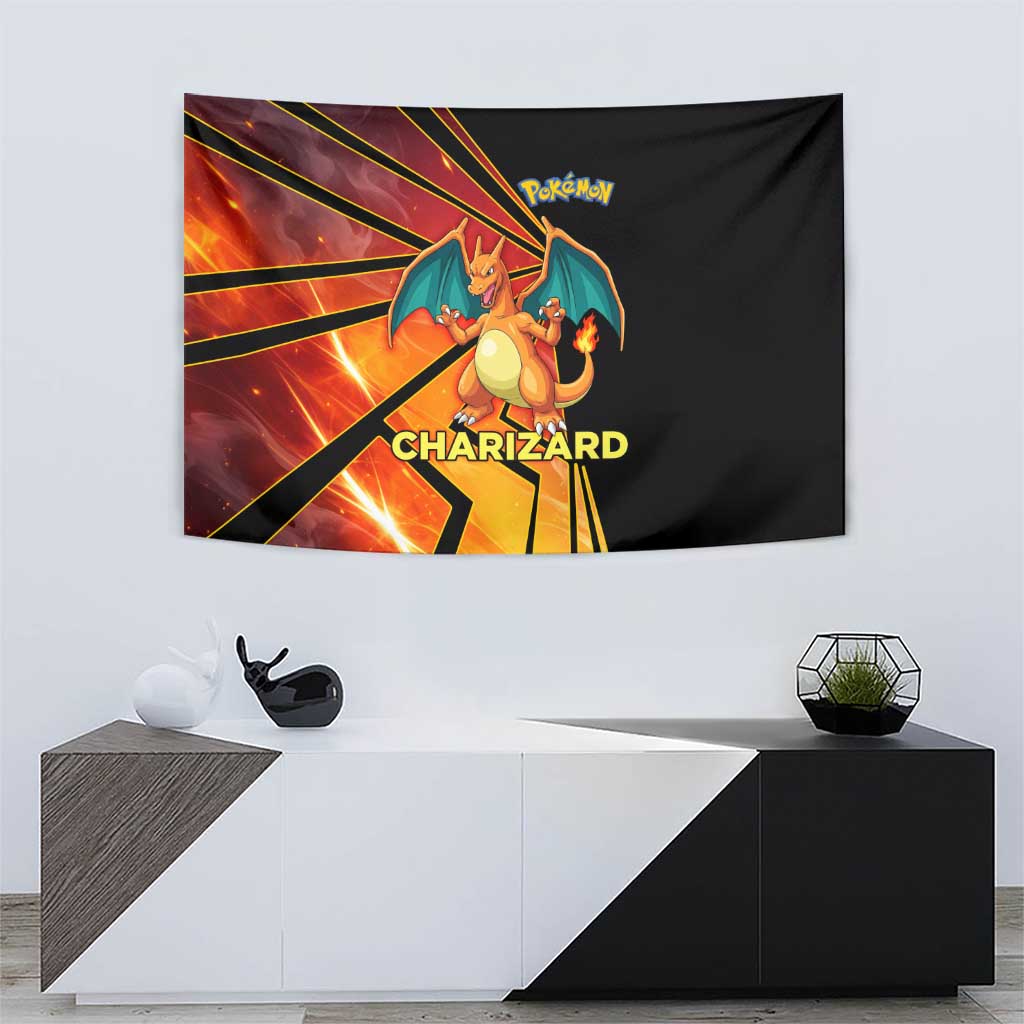 Charizard Poké Tapestry Retro Comic Style Explosion