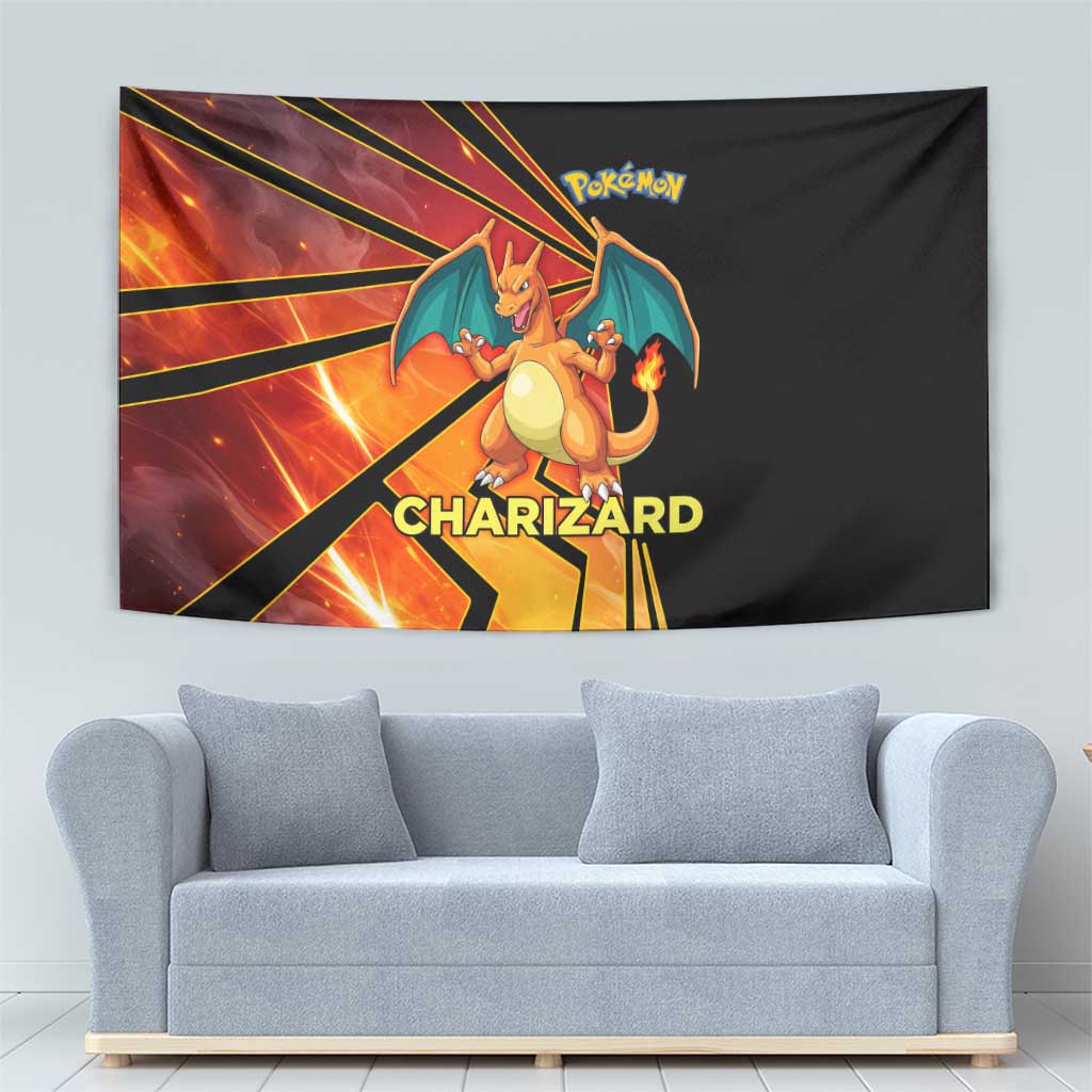 Charizard Poké Tapestry Retro Comic Style Explosion