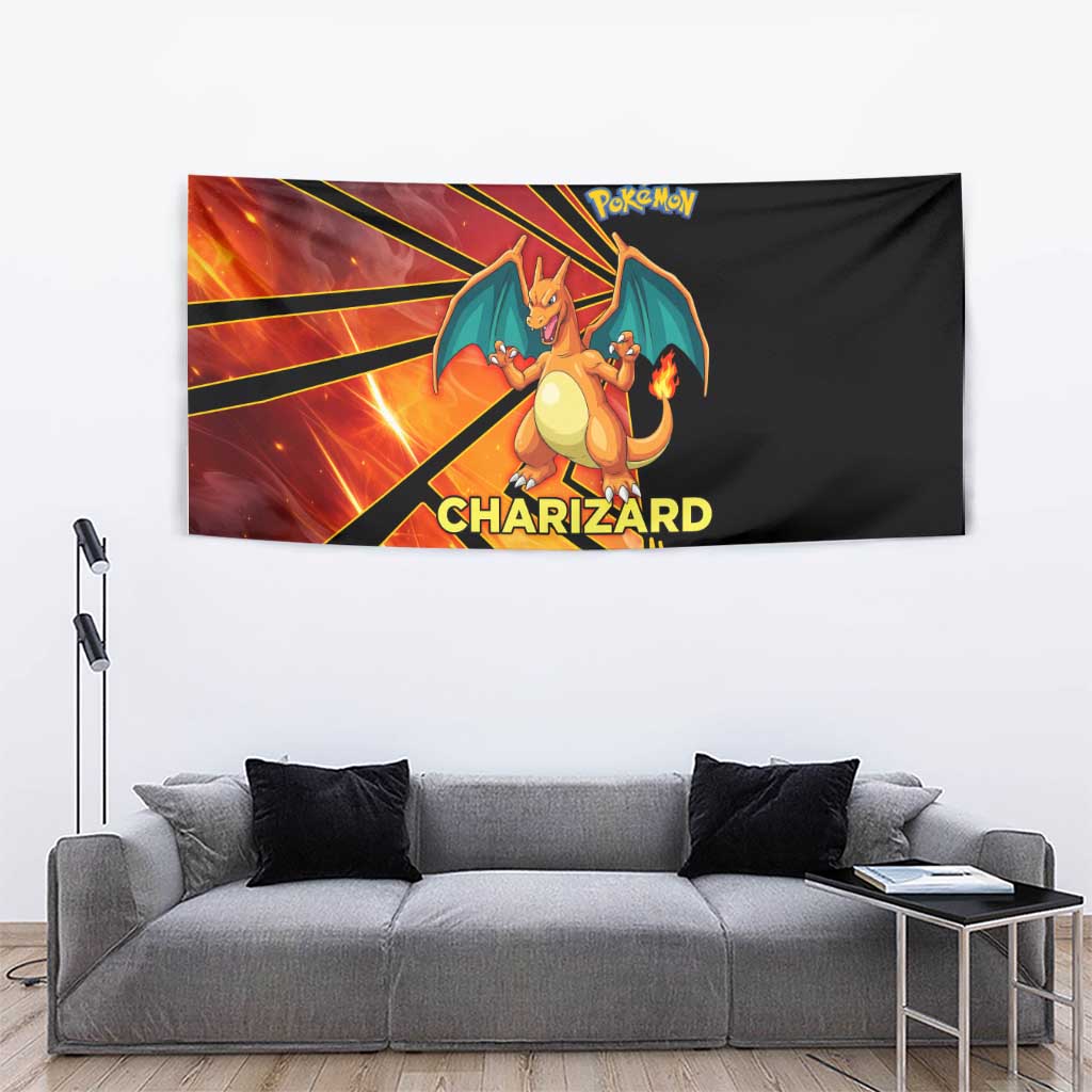 Charizard Poké Tapestry Retro Comic Style Explosion
