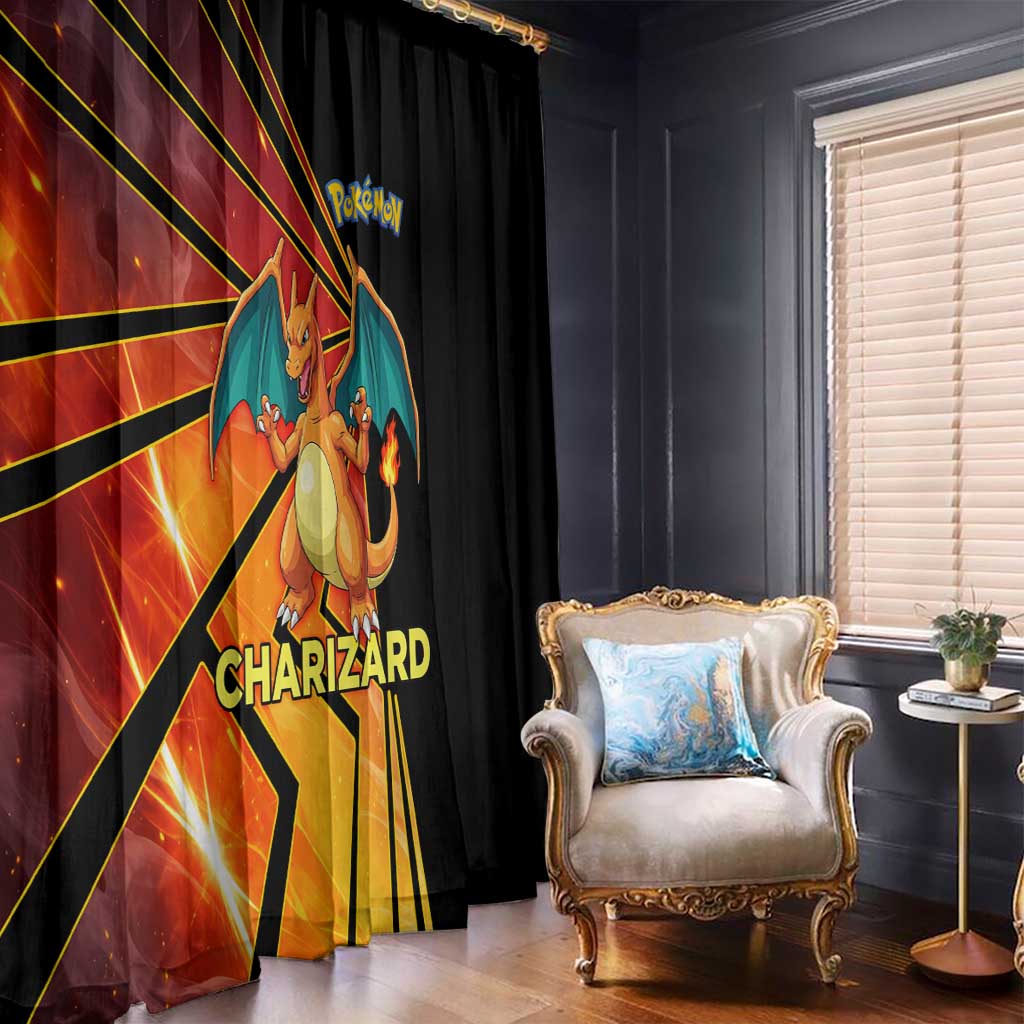 Charizard Poké Window Curtain Retro Comic Style Explosion