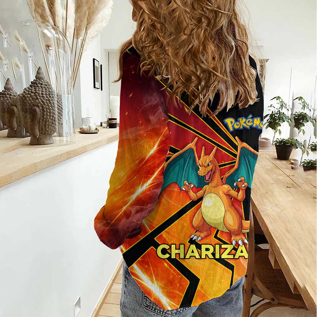 Charizard Poké Women Casual Shirt Retro Comic Style Explosion