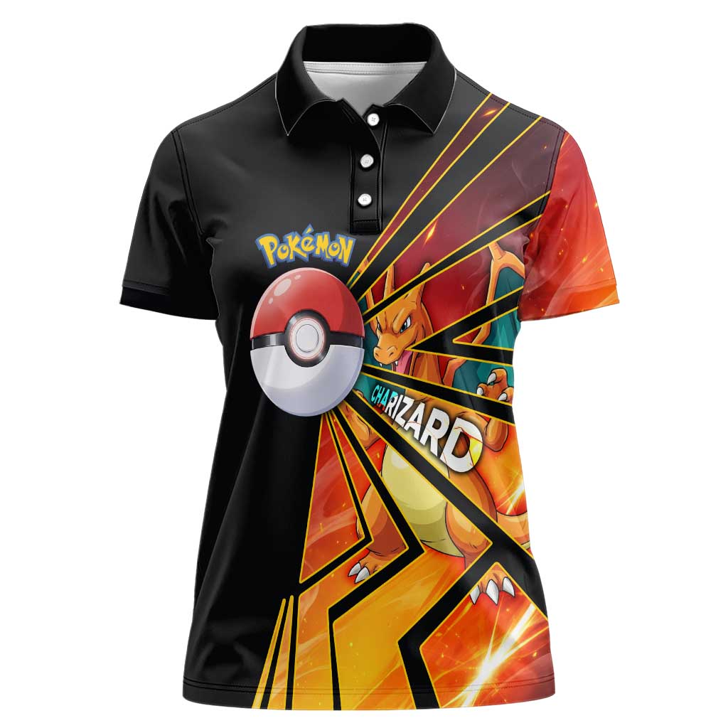 Charizard Poké Women Polo Shirt Retro Comic Style Explosion