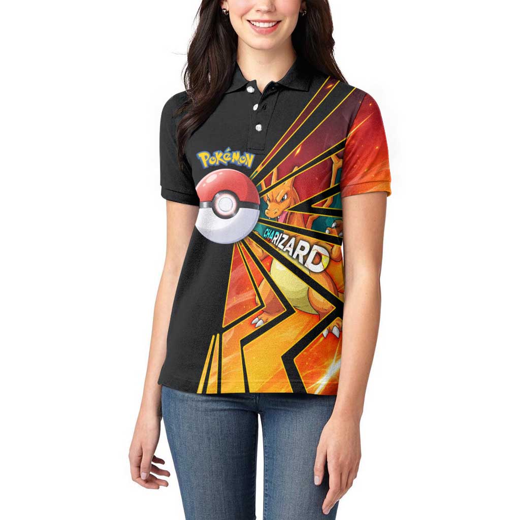 Charizard Poké Women Polo Shirt Retro Comic Style Explosion