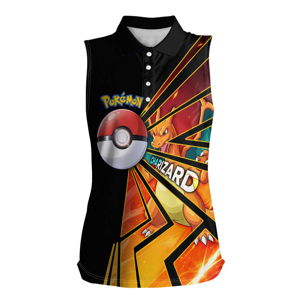 Charizard Poké Women Sleeveless Polo Shirt Retro Comic Style Explosion